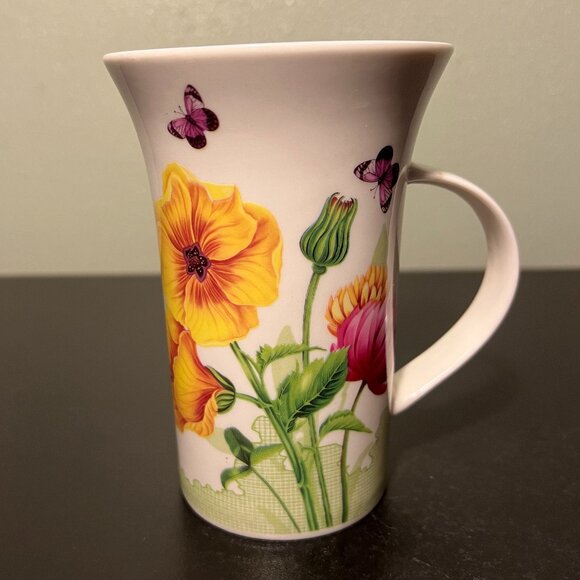 Floral Garden w/ Butterflies Tall Tapered Porcelain Cup - Picture 5 of 9